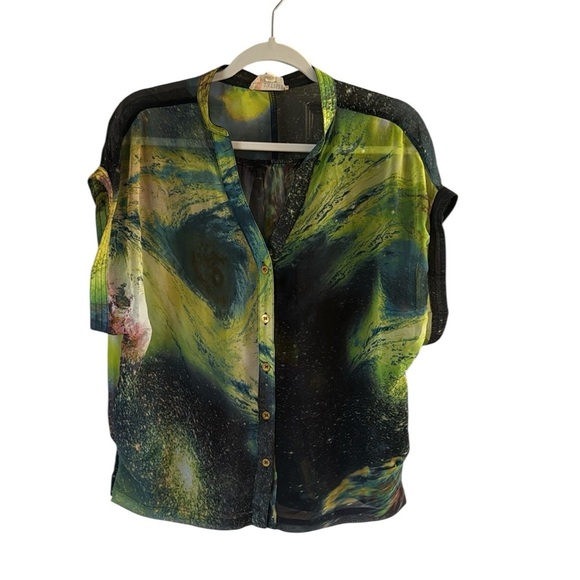 L’Atiste by Amy Multicolor Sheer Button Front Blouse size Large - Picture 1 of 3